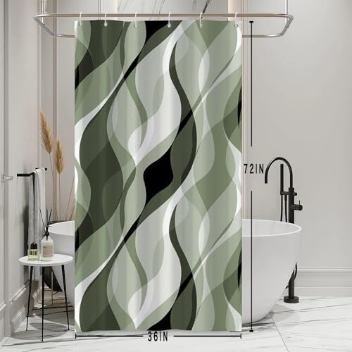 Sage Green Striped Stall Shower Curtain with Hooks, 36x72 Inch