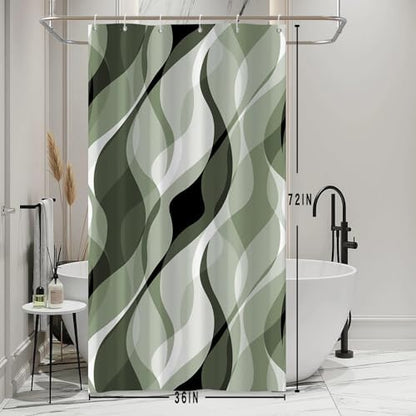 Sage Green Striped Stall Shower Curtain with Hooks, 36x72 Inch