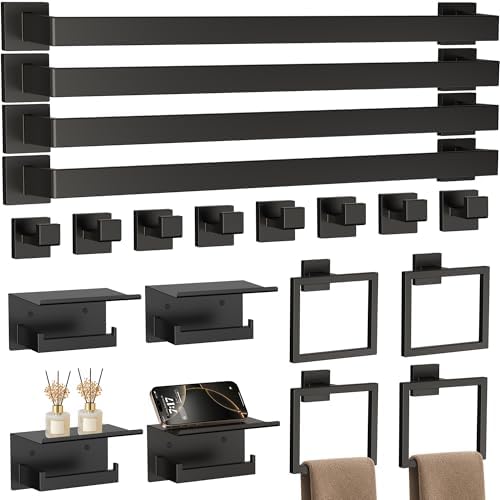 20-Piece 23.6 Inch Matte Black Bathroom Hardware Accessories Set