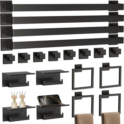 20-Piece 23.6 Inch Matte Black Bathroom Hardware Accessories Set
