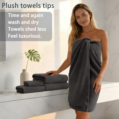 VOOVA & MOVAS 6PC Towel Set, 100% Cotton, Dark Grey