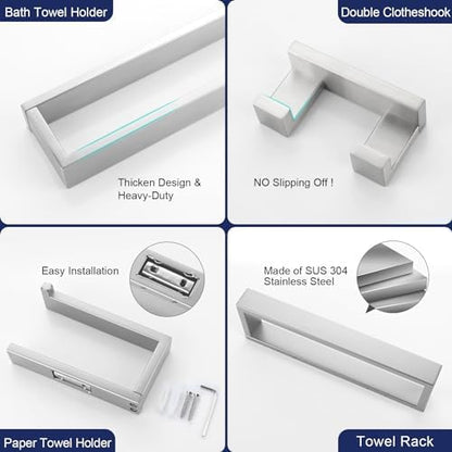 Lairuier Brushed Nickel Bathroom Hardware Accessories, 4PCS Towel Bar Set