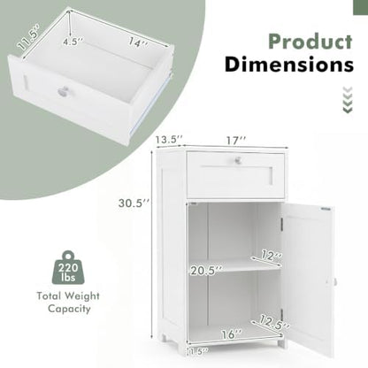 GIANTEX Floor Bathroom Storage Cabinet with Door and Drawer (White)