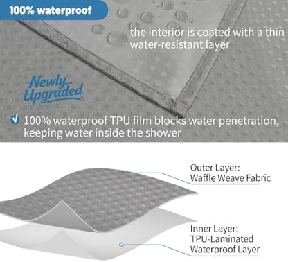 2-in-1 Waterproof Fabric Shower Curtain - No Separate Liner Needed, Hotel-Style Waffle Weave, Effortless Cleaning & Washable Bathroom Shower Curtain Set,72Wx80H,Grey