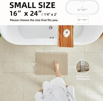 TYUU Waffle Bath Mat, Small Boho Bathroom Rugs Non Slip 24x16 Pale Beige