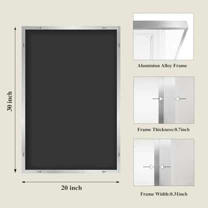 Koonmi Silver Rectangle Wall Mirror, 20x30 Inch Bathroom Mirror, Aluminum Frame Vanity Mirror for Entryway, Living Room, Bedroom Bathroom, Hangs Horizontally or Vertically