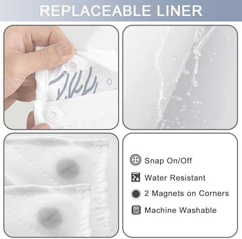 No Hook Shower Curtain and Liner Set, Grey Beach Coastal 71x74