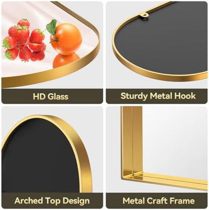 Brightify Arched Mirror, Arched Wall Mirror, 28 x 40 Inch Gold Arch Mirror, Metal Frame Gold Bathroom Mirror, Arched Top Bathroom Vanity Mirror for Living Room Bedroom Mantel Entryway Hallways