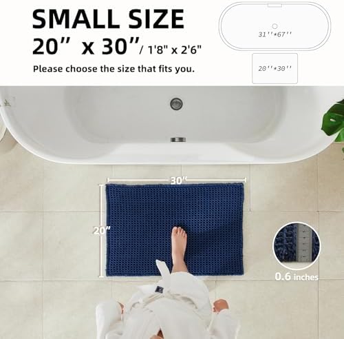 TYUU Waffle Bath Mat, Boho Bathroom Rugs Non Slip, 30x20 Navy Blue