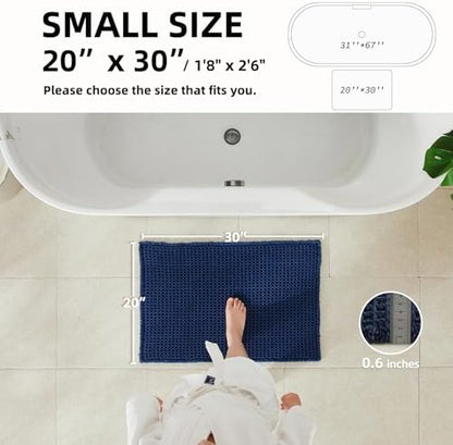 TYUU Waffle Bath Mat, Boho Bathroom Rugs Non Slip, 30x20 Navy Blue