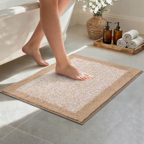 Bathroom Rugs 24x17 Non Slip Washable, Soft Absorbent Bath Mat Beige