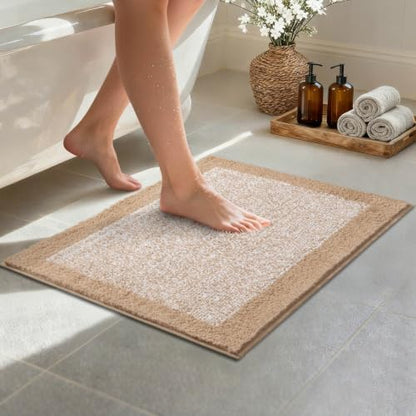 Bathroom Rugs 24x17 Non Slip Washable, Soft Absorbent Bath Mat Beige