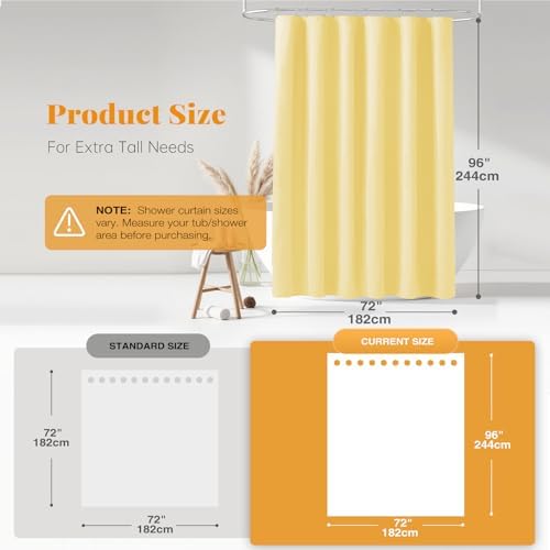 BTTN Extra Long Linen Textured Waterproof Shower Curtain, 72x96, Yellow