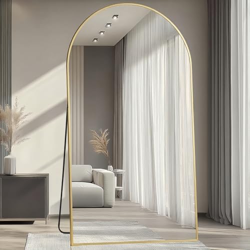 Dewfig Arched Full Length Mirror, 77"x38" Large Floor Mirror, Gold