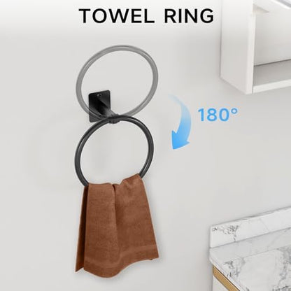 KLJKPA 8-Piece Black Bathroom Hardware Set, 24 inch Towel Bar