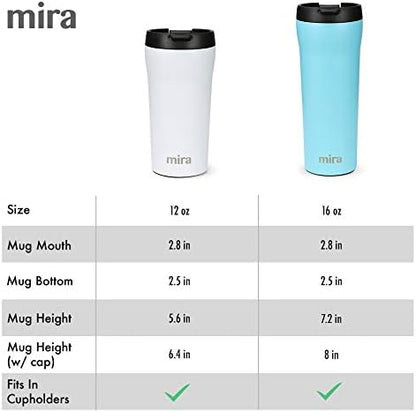 MIRA 2 Pack 12 oz Coffee Travel Mug - Stainless Steel Insulated Tumbler with Leak-Proof Lid - Hot & Cold Cup - Gray Satin & Pearl Blue