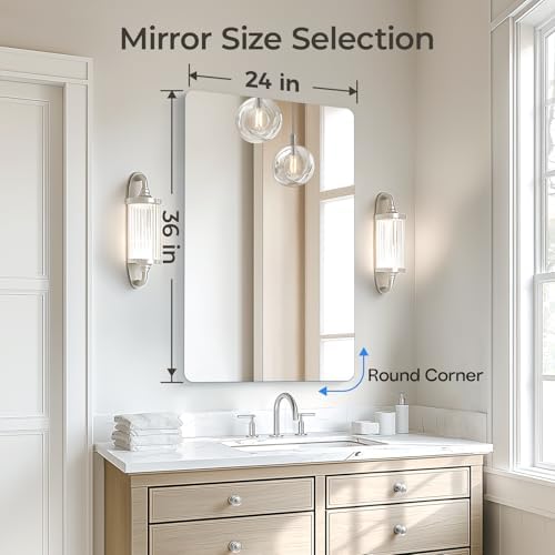 USHOWER Frameless Bathroom Mirror for Over Sink, 24x36 Inch