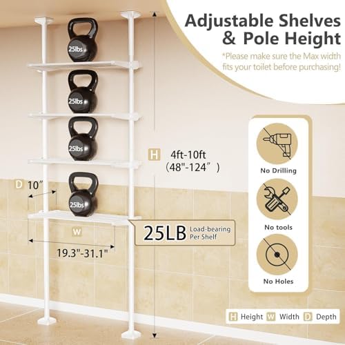 Over The Toilet Storage Shelf No Drill 4-Tier Adjustable Bathroom Organizer