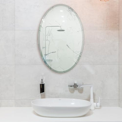 Bathroom Mirror for Over Sink 16" x 24" Oval Frameless Wall Mirror