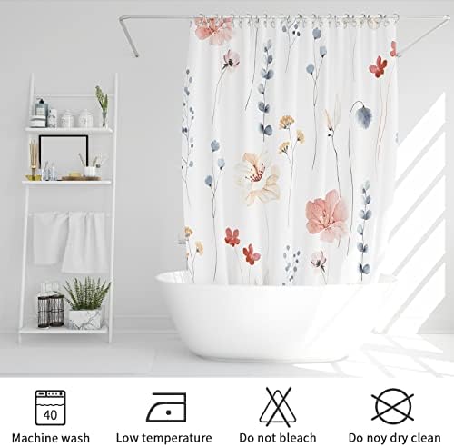 Gibelle Coral Beige Watercolor Floral Fabric Shower Curtain, 72x90
