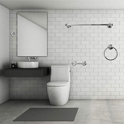SENTO ROBIKI Modern Silver Bathroom Hardware Accessories Set, Includes Robe Hook, Toilet Paper Holder, Towel Ring, 24" Towel Bar, Duty Metal Bath Hardware Set Wall Mounted(4-Piece, Polished Chrome)