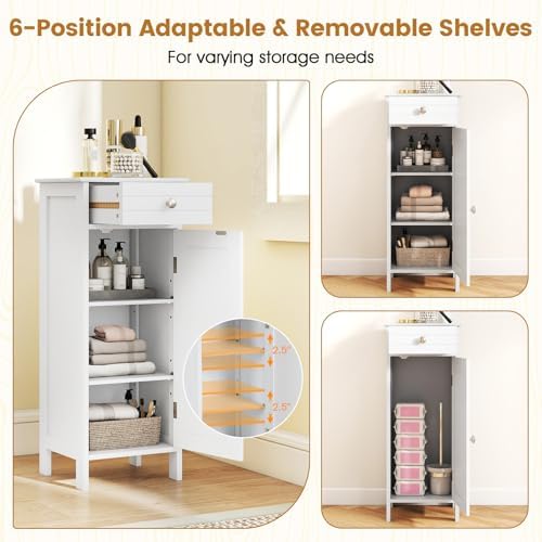 GIANTEX 34.5" Bathroom Cabinet with Drawer & Single Door (White)