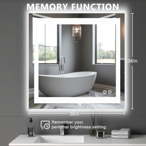 DUMOS 36.1"x36.1" LED Bathroom Mirror, Bathroom Vanity Mirror