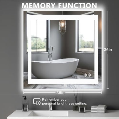 DUMOS 36.1"x36.1" LED Bathroom Mirror, Bathroom Vanity Mirror