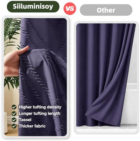 Siiluminisoy Boho Dark Purple Shower Curtain, 72 x 72 Woven Fabric Tufted Chevron Textured Striped Modern Farmhouse Minimalist for Bathroom