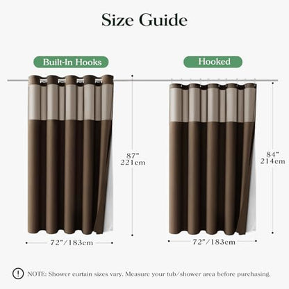 Dynamene Brown Hook Free Waffle Shower Curtain & Snap-in Fabric Liner,72x87