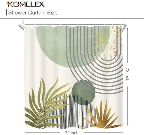 Mid Century Mint Green Boho Abstract Modern Bathroom Shower Curtain Set