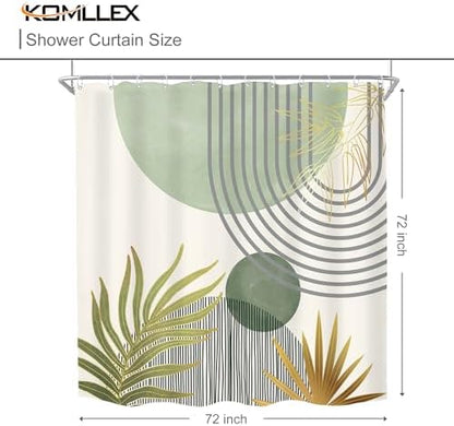 Mid Century Mint Green Boho Abstract Modern Bathroom Shower Curtain Set