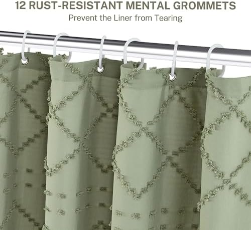 Siiluminisoy Extra Long Boho Shower Curtain with Tassels 72 x 90, Green