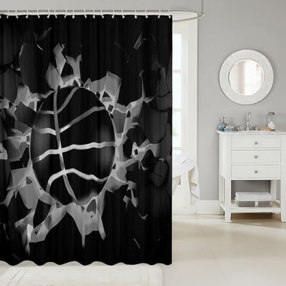 jejeloiu Basketball Bath Curtain Boys Girls 72"x78" Gaming Sports Shower Curtain for Kids Women Men Waterproof Black Gray Ombre Bathroom Shower Curtain Set Gift for Basketball Lover
