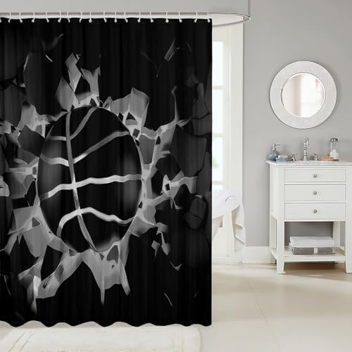 jejeloiu Basketball Bath Curtain Boys Girls 72"x72" Gaming Sports Shower Curtain for Kids Women Men Waterproof Black Gray Ombre Bathroom Shower Curtain Set Gift for Basketball Lover