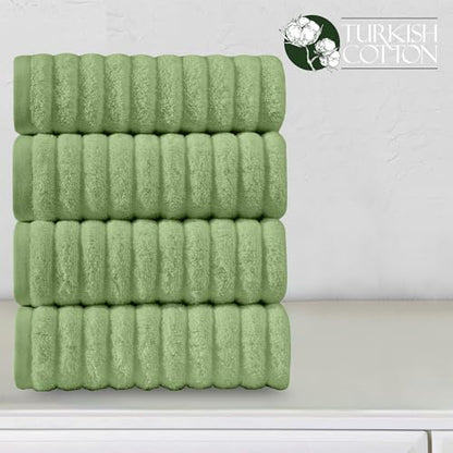 Elegant Comfort Luxury 100% Turkish Cotton Corduroy Ribbed 4 Pack Hand Towel Set 16 x 28 Inch - Absorbent, Super Soft, Quick Dry, Premium Towels for Bathroom, Gym, Spa and Hotel Use, Sage