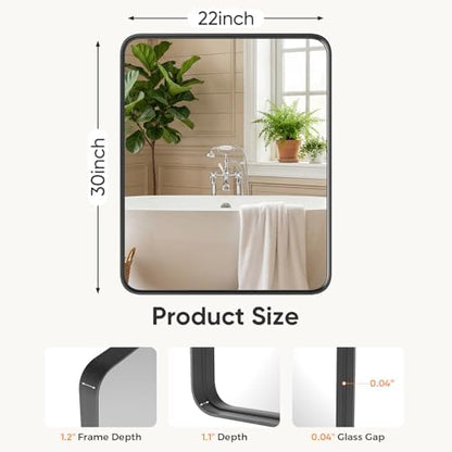 Sweetcrispy Bathroom Wall Mirror, 30x22 Inch Mirror for Over Sink, Black