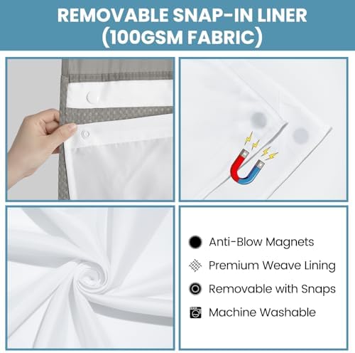 SORTTO No Hook Waffle Shower Curtain with Snap in Liner Set, 71x98, Grey