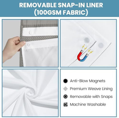 SORTTO No Hook Waffle Shower Curtain with Snap in Liner Set, 71x98, Grey