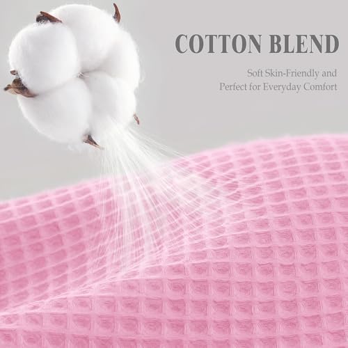 Waffle Weave Shower Curtain Heavyweight Cotton Fabric Pink 72Wx72L
