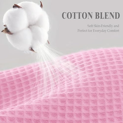 Waffle Weave Shower Curtain Heavyweight Cotton Fabric Pink 72Wx72L