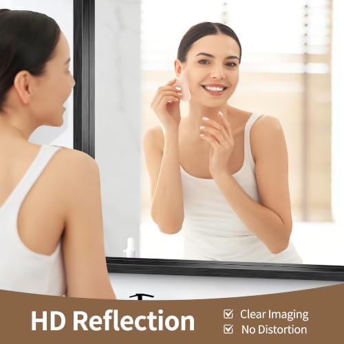 Bathroom Mirror, 30 x 55 Inch Brushed Black Rectangle Mirror, 0.6" Thickened Deep Metal Frame Mirrors for Wall Over Sink, Shatterproof Tempered Glass, Antirust, Horizontally or Vertically