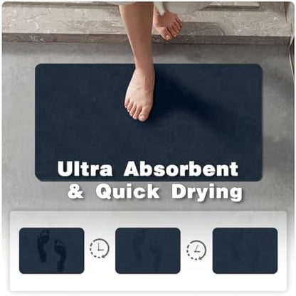 TYUU Thin Bath Mat, Bathroom Rugs Non Slip Washable, 24x36 Navy Blue