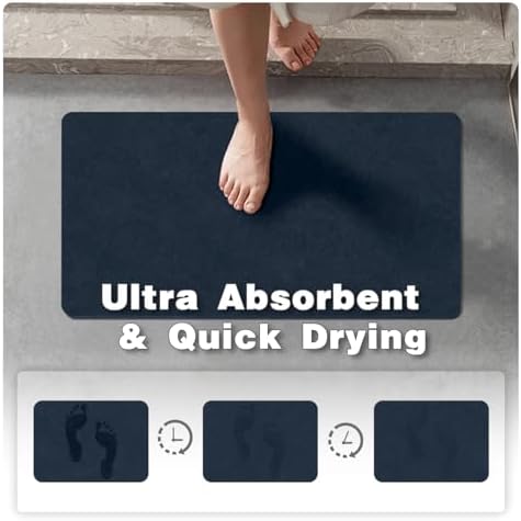 TYUU Thin Bath Mat, Small Bathroom Rugs Non Slip Washable, 16x24 Navy Blue