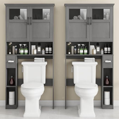 Vabches Over The Toilet Storage Cabinet with Doors & Paper Holder, Ash Grey