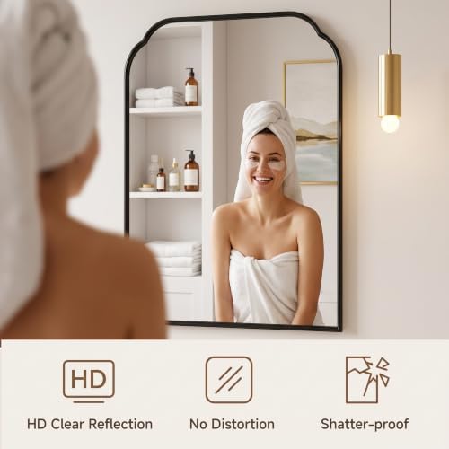 39"x29"﻿ Black Bathroom Scalloped Mirror, Rust-Proof Metal Frame