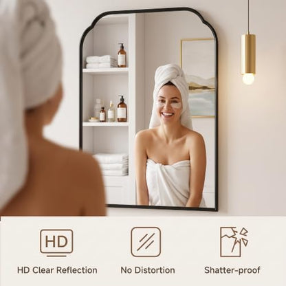 39"x29"﻿ Black Bathroom Scalloped Mirror, Rust-Proof Metal Frame