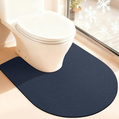 ACCUMTEK Non Slip Bath Mat, Thin Bathroom Rugs Fit Under Door, Quick Dry Bath Mats, Machine Washable Bath Rugs for Bathroom, Bathtub & Kitchen, Dark Blue/Solid/U-Shaped 24"x20"