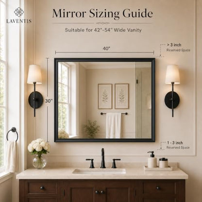 30x40 Inch Matte Black Bathroom Mirrors for Over Sink