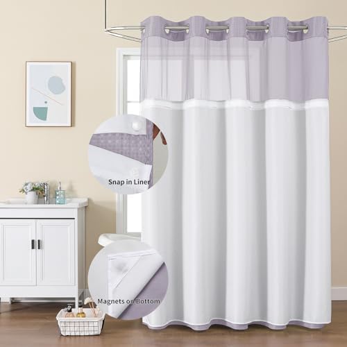 Colorful Star Waffle Weave No Hook Shower Curtain, 72 x 75 Inch, Lavender